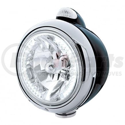 United Pacific 32445 Guide Headlight - 682-C Style, RH/LH, 7", Round, Powdercoated Black Housing, H4 Bulb, with 34 Bright White LED Position Light and Top Mount, 5 LED Signal Light, Clear Lens