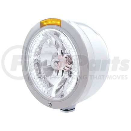 United Pacific 32450 Headlight - Half-Moon, RH/LH, 7", Round, Polished Housing, H4 Bulb, with Bullet Style Bezel, with 34 Bright White LED Position Light and 4 Amber LED Dual Mode Signal Light, Amber Lens