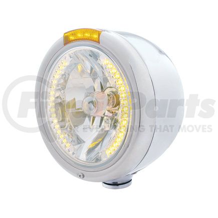 United Pacific 32456 Headlight - Half-Moon, RH/LH, 7", Round, Polished Housing, H4 Bulb, with 34 Bright Amber LED Position Light and 4 Amber LED Signal Light, Amber Lens