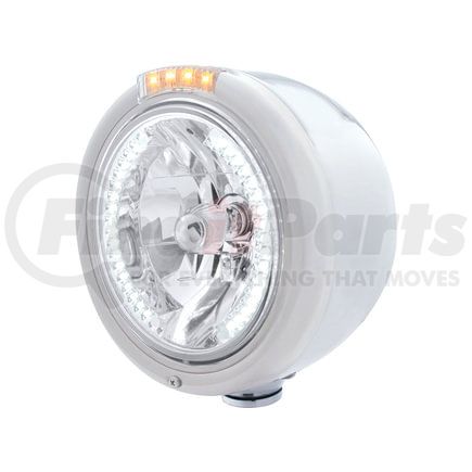 United Pacific 32461 Headlight - Half-Moon, RH/LH, 7", Round, Polished Housing, H4 Bulb, with 34 Bright White LED Position Light and 4 Amber LED Signal Light, Clear Lens