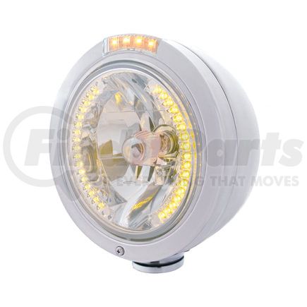 United Pacific 32463 Headlight - RH/LH, 7", Round, Polished Housing, H4 Bulb, with Bullet Style Bezel, with 34 Bright Amber LED Position Light and 4 Amber LED Dual Mode Signal Light, Clear Lens