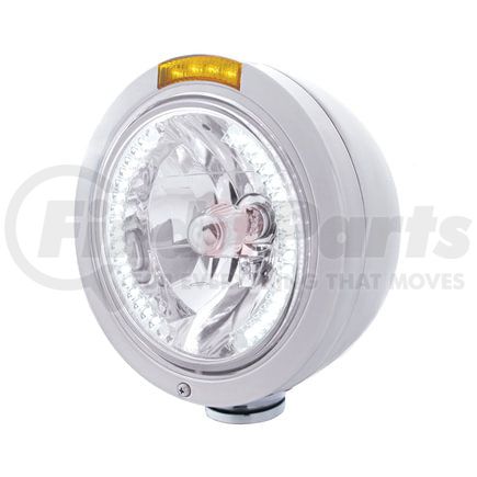 United Pacific 32466 Headlight - RH/LH, 7", Round, Polished Housing, H4 Bulb, with Bullet Style Bezel, with 34 Bright White LED Position Light and 4 Amber LED Dual Mode Signal Light, Amber Lens