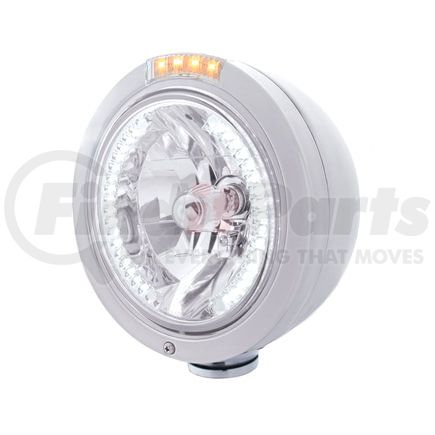 United Pacific 32469 Headlight - RH/LH, 7", Round, Polished Housing, H4 Bulb, with Bullet Style Bezel, with 34 Bright White LED Position Light and 4 Amber LED Signal Light, Clear Lens