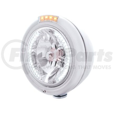 United Pacific 32475 Headlight - RH/LH, 7", Round, Polished Housing, H4 Bulb, with 34 Bright White LED Position Light and 4 Amber LED Dual Mode Signal Light, Clear Lens