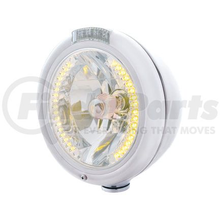 United Pacific 32479 Headlight - RH/LH, 7", Round, Chrome Housing, H4 Bulb, with 34 Bright Amber LED Position Light and 4 Amber LED Dual Mode Signal Light, Clear Lens