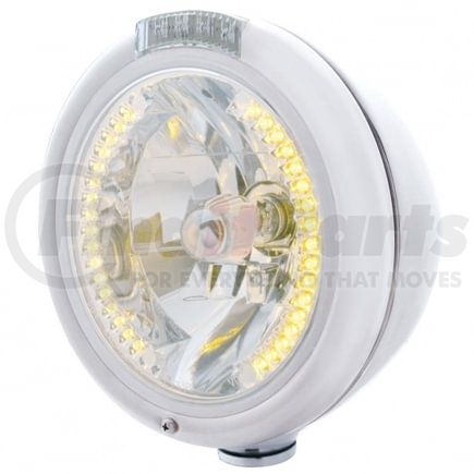 United Pacific 32481 Headlight - RH/LH, 7", Round, Chrome Housing, H4 Bulb, with 34 Bright Amber LED Position Light and 4 Amber LED Signal Light, Clear Lens