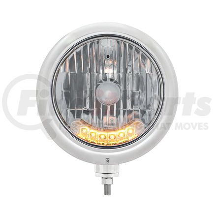 United Pacific 32508 Headlight - RH/LH, 7", Round, Polished Housing, H4 Bulb, with 6 Amber Auxiliary LED Light