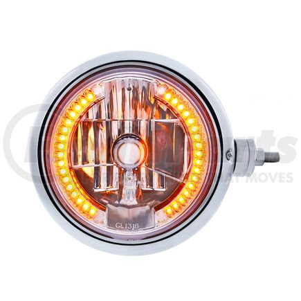 United Pacific 32544 Headlight Assembly - 7" Round, Stainless Steel, Guide 682-C Style, Passenger Side, Horizontal Mount, with Crystal Lens & 34 Amber LEDs Position Light