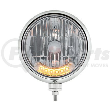 United Pacific 32557 Guide Headlight - 682-C Style, RH/LH, 7", Round, Polished Housing, H4 Bulb, with 6 Amber Auxiliary LED Dual Mode Light