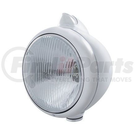 United Pacific 32607 Guide Headlight - 682-C Style, RH/LH, 7", Round, Polished Housing, H4 Bulb, with Top Mount, Original Style, 5 Amber LED Signal Light, Clear Lens