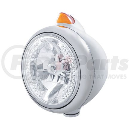 United Pacific 32612 Guide Headlight - 682-C Style, RH/LH, 7", Round, Polished Housing, H4 Bulb, with 34 Bright White LED Position Light and Top Mount, Original Style, 5 LED Signal Light, Amber Lens