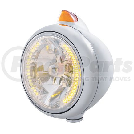 United Pacific 32610 Guide Headlight - 682-C Style, RH/LH, 7", Round, Polished Housing, H4 Bulb, with 34 Bright Amber LED Position Light and Top Mount, Original Style, 5 LED Signal Light, Amber Lens