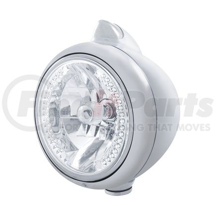 United Pacific 32613 Guide Headlight - 682-C Style, RH/LH, 7", Round, Polished Housing, H4 Bulb, with 34 Bright White LED Position Light and Top Mount, Original Style, 5 LED Signal Light, Clear Lens