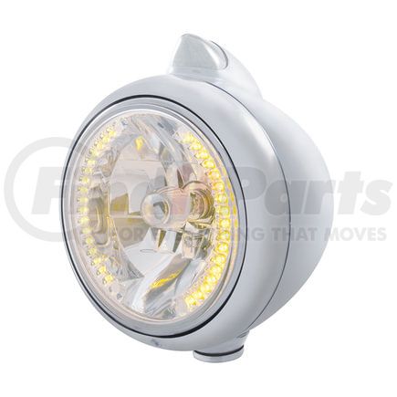 United Pacific 32627 Guide Headlight - 682-C Style, RH/LH, 7", Round, Chrome Housing, H4 Bulb, with 34 Bright Amber LED Position Light and Top Mount, Original Style, 5 LED Signal Light, Clear Lens