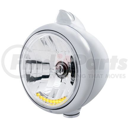 United Pacific 32631 Guide Headlight - 682-C Style, RH/LH, 7", Round, Chrome Housing, H4 Bulb, with 10 Amber LED Dual Mode Light and Top Mount, Original Style, 5 LED Signal Light, Clear Lens