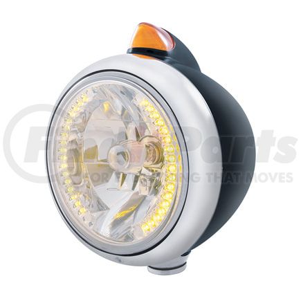 United Pacific 32642 Guide Headlight - 682-C Style, RH/LH, 7", Round, Powdercoated Black Housing, H4 Bulb, with 34 Bright Amber LED Position Light and Top Mount, Original Style, 5 LED Signal Light, Amber Lens