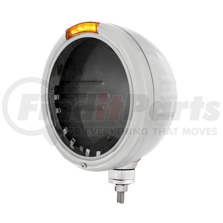 United Pacific 32724 Headlight Housing - Stainless Steel Classic Stripe Headlight No Bulb, with LED Signal, Amber Lens