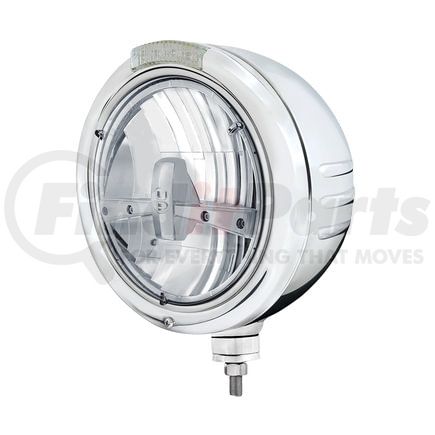 United Pacific 32731 Classic Embossed Stripe 5 LED Headlight - RH/LH, 7", Round, Polished Housing, Bullet Style Bezel, with Amber LED Dual Mode Light, Clear Lens