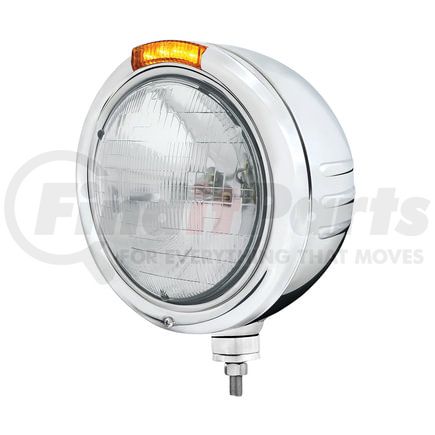 United Pacific 32736 Classic Embossed Stripe Headlight - RH/LH, 7", Round, Polished Housing, H6024 Bulb, Bullet Style Bezel, with Amber LED Dual Mode Light, Amber Lens