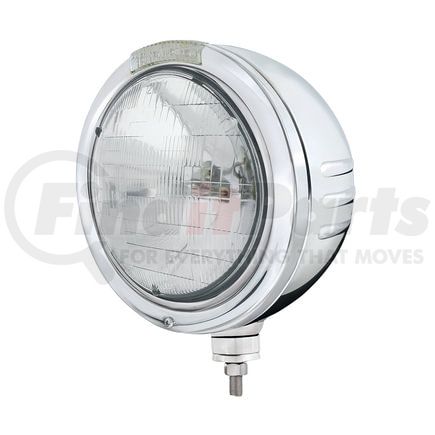 United Pacific 32753 Headlight - Embossed Stripe, RH/LH, 7", Round, Polished Housing, H6024 Bulb, Bullet Style Bezel, with Amber LED Dual Mode Light (Clear Lens)