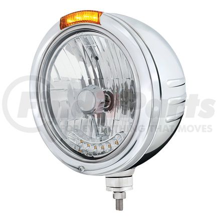 United Pacific 32760 Headlight - Embossed Stripe, RH/LH, 7", Round, Polished Housing, H4 Bulb, Bullet Style Bezel, with 6 Amber LED Position Light and Amber LED Dual Mode Light (Amber Lens)