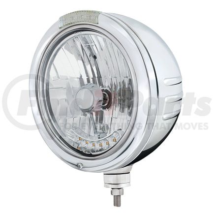 United Pacific 32761 Headlight - Embossed Stripe, RH/LH, 7", Round, Polished Housing, H4 Bulb, Bullet Style Bezel, with 6 Amber LED Position Light and Amber LED Dual Mode Light (Clear Lens)