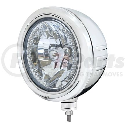 United Pacific 32767 Classic Embossed Stripe Headlight - LH or RH, 7 in. Round, Polished Housing, Crystal H4 Bulb, Bullet Style Bezel, With 34 Bright White LED Position Light