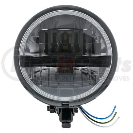 United Pacific 32808 Headlight - Motorcycle, 8 LED, RH/LH, 5-3/4", Round, Powdercoated Black Housing, High/Low Beam, with Black Painted Center Accent Bar, Bottom Mount