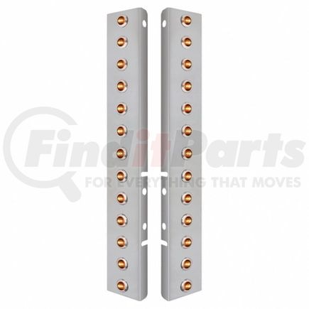 United Pacific 34476 Air Cleaner Light Bar - Front, Stainless Steel, with Bracket, Clearance/Marker Light, Amber LED and Lens, Mini Lights, with SS Bezels, 3 LED Per Light, for Peterbilt Trucks