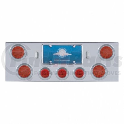United Pacific 34512 Tail Light Panel - Chrome, Rear Center, with 4X12 LED 4" Reflector Lights & 3X13 LED 2.5" Lights & Visors, Red LED & Lens