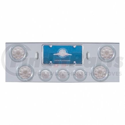 United Pacific 34611 Tail Light Panel - Chrome, Rear Center, with 4X LED 4" Lights & 3X LED 2.5" Beehive Lights & Bezel, Red LED/Clear Lens