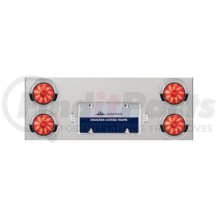 United Pacific 35061 Light Panel - Stainless Steel, Rear, Center, with 4" Lights & Visors, Red LED/Red Lens