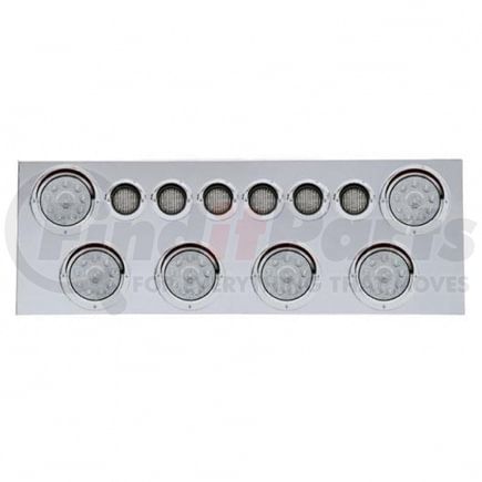 United Pacific 35068 SS Rear Cntr Panel, 6X 10 LED 4" Lghts+6X 9 LED 2" Lghts+Visors -RD LED/Clr Lens