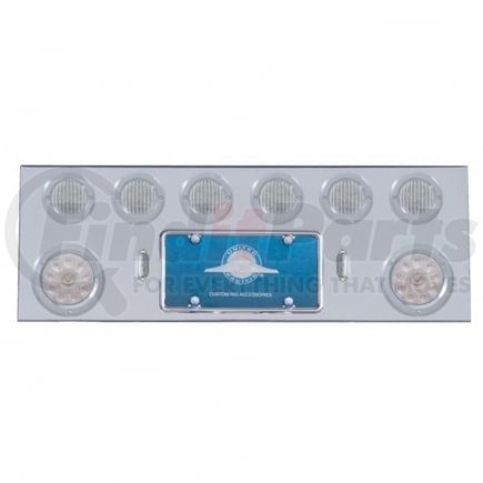 United Pacific 35158 Tail Light Panel - Rear Center Panel, Stainless Steel, with 2 x 10 LED 4" Lights & 6 x 13 LED 2.5" Lights & Bezels, Red LED/Clear Lens