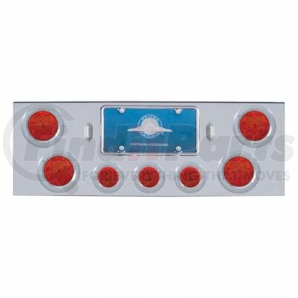 United Pacific 35218 Tail Light Panel - Chrome, Rear Center, with 4X7 LED 4" Reflector Lights & 3X13 LED 2.5" Lights, Red LED & Lens