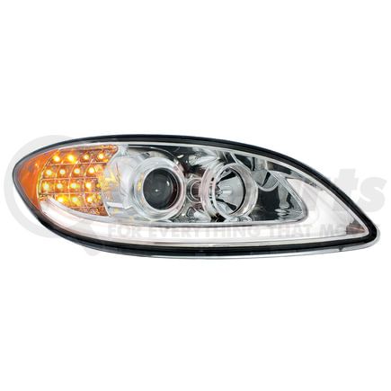 United Pacific 31176 Projection Headlight Assembly - RH, Chrome Housing, High/Low Beam, H7/H1 Bulb, with LED Signal Light, Position Light and Side Marker