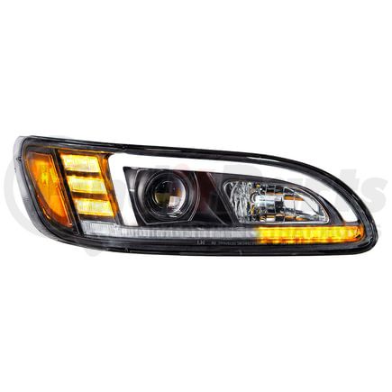 United Pacific 35768 Projection Headlight Assembly - RH, Black Housing, High/Low Beam, H7 Quartz Bulb, with 24 LED Signal (Sequential), 18 LED DRL/Position Light and Side Marker