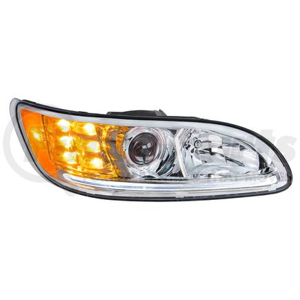 United Pacific 35809 Projection Headlight Assembly - RH, Chrome Housing, High/Low Beam, H11/HB3 Bulb, with Amber 6 LED Signal Light, White LED Position Light and LED Side Marker, Back Cover Included