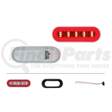 United Pacific 36924BRK Brake/Tail/Turn Signal Light - 22 LED 6" Oval "Glo" Halo, Kit, Red LED/Red Lens