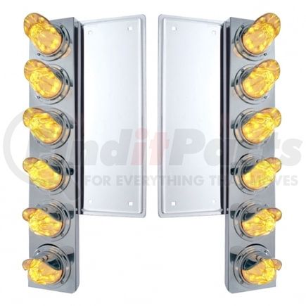 United Pacific 37356 Air Cleaner Light Bar - Front, Stainless Steel, with Bracket, Clearance/Marker Light, Amber LED, Clear Lens, with SS Bezels and Visors, 11 LED Per Light, for Freightliner