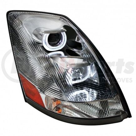 United Pacific 31264 Chrome Projection Headlight with White LED Light Bar for 2003-2017 Volvo VN/VNL - Passenger Side