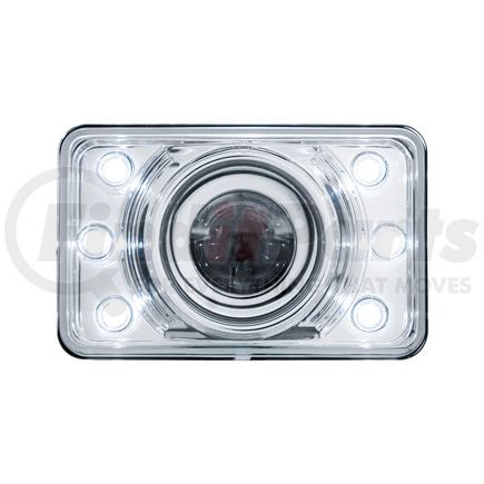 United Pacific 31375 Projection Headlight - RH/LH, 4 x 6", Rectangle, Chrome Housing, Low Beam, 9005 Bulb, with Crystal Lens, with White 6 LED Position Light, Includes (2) 9005 Adapter Plugs