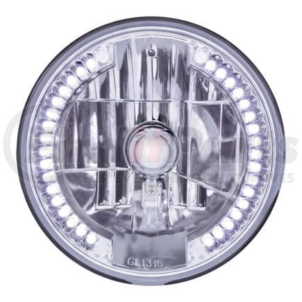 United Pacific 31379 Crystal Headlight - RH/LH, 7", Round, Chrome Housing, High/Low Beam, H4, Low Beam, HB2, High Beam Bulb, with White 34 LED Position Light