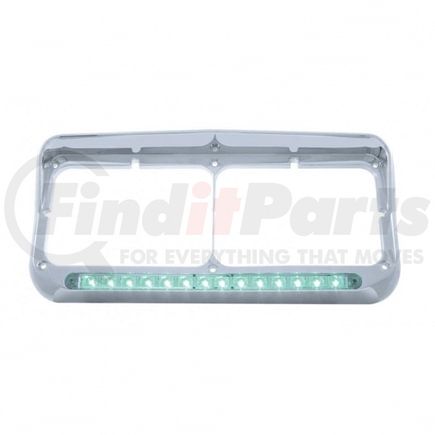 United Pacific 32575 Headlight Bezel - 14 LED, Rectangular, Dual, with Visor, Green LED/Clear Lens