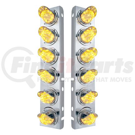 United Pacific 33915 Air Cleaner Light Bar - Front, Stainless Steel, with Bracket, Clearance/Marker Light, Amber LED, Clear Lens, with SS Bezels and Visors, 11 LED Per Light, for Peterbilt Trucks
