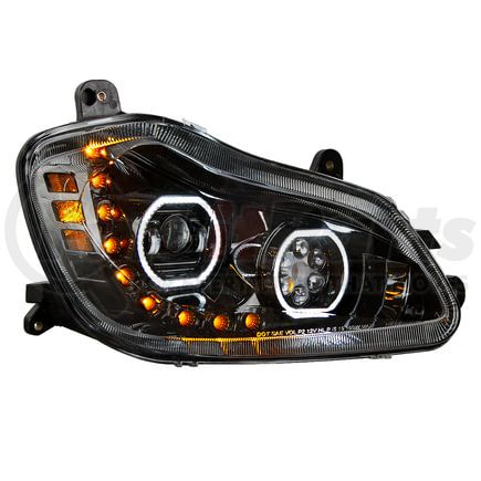 United Pacific 35744 Headlight Assembly - LED, RH, Black Housing, High/Low Beam, with 9 LED Amber Signal (Sequential), 100 LED White DRL, 6 LED Side Marker