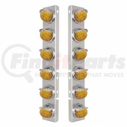 United Pacific 39840 Air Cleaner Light Bar - Front, Stainless Steel, with Bracket, Reflector Maze Cab Light, Amber LED and Lens, with SS Bezels and Visors, 17 LED Per Light, for Peterbilt Trucks