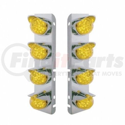 United Pacific 39860 Air Cleaner Light Bar - Front, Stainless Steel, with Bracket, Reflector Cab Light, Amber LED and Lens, Hi/Lo, with SS Bezels and Visors, 17 LED Per Light, for Peterbilt Trucks