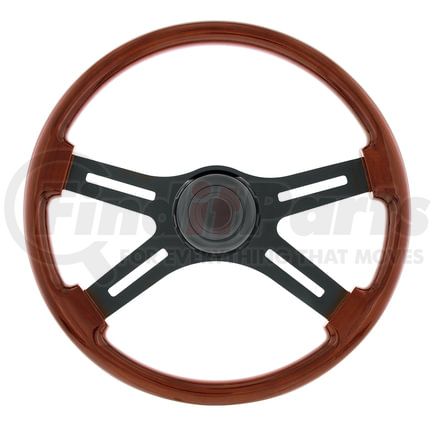 United Pacific 88186 Steering Wheel - 18" Matte Black, 4 Spoke, with Horn Bezel and Wood Grain Button