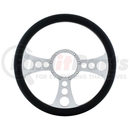 United Pacific 88303 Steering Wheel - 14" Chrome, Aluminum, Chopper Style, with Black Engineered Leather Grip